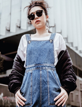 girl in overalls